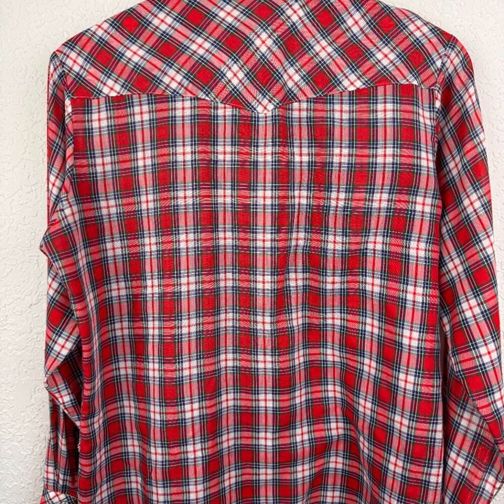 Vintage Kmart Shirt Mens 34 Red Black Permanent Press Pearl Snap Western - Picture 3 of 11